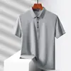 Camisa polo popular de estilo japonés y coreano de seda helada de alta elasticidad sin costuras para hombre, de manga corta, de verano para negocios, secado rápido, de nailon-spandex, fabricante de camisetas