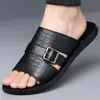 Zapatillas de Cuero Genuino para Hombre Estilo Europeo Transfronterizo Sandalias Planas de Una Correa Estilo Hip-Hop Casual Vacaciones al Aire Libre Zapatos para Hombre