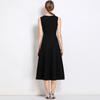 Toma Real de Vestido Negro Delgado con Estampado Retro Estilo Hepburn sin Mangas y Dobladillo Ancho