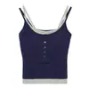 Camisole Botonê Color Block Modal Zero Carbon para Primavera e Outono com Bojo Embutido, Corte Slim, Base Falsa de Duas Peças para Mulheres 25226