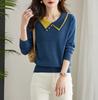Tejido de punto con cuello de muñeca para mujer 2024 Primavera Otoño Invierno Nuevo Casual Manga Larga Camisa Base Delgado Solapa Camiseta Top Corto