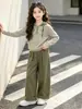 Conjunto de Punto con Capucha para Niñas para Primavera y Otoño con Pantalones de Pierna Ancha, Conjunto de Dos Piezas Estilo Coreano Moda Casual para Niñas Mayores, Ropa de Otoño de Moda