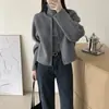Chaqueta corta de invierno chic coreana con cuello redondo, mezcla de lana y cremallera para mujer