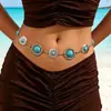 Corrente de cintura estilo étnico para praia de verão com design redondo de turquesa, cinto metálico para umbigo estilo férias, acessório feminino