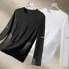 Camiseta casual versátil de manga larga para hombre para otoño, cuello redondo, color liso moderno, cómoda, transpirable y de corte holgado.
