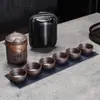 Mineral Crudo Color Arena Púrpura Cambiante Set de Té de Viaje Portátil Rápido Una Tetera Seis Tazas Separación de Agua y Té Juego Completo de Tazas para Exteriores