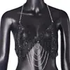 Top Tubo Metálico AYJ com Lantejoulas, Gola Halter, Franjas e Correntes, Costas Abertas, para Performances de Meninas Badass em Boates