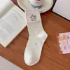 Calcetines de cachorros con lazo para mujer, estilo japonés, lindos dibujos animados con lazo floral, calcetines de algodón hasta la pantorrilla sin costuras