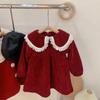 Vestido para Niñas 2026 Nuevo Estilo Rojo Moderno Estilo Coreano Lindo Cuello de Muñeca Bebé Otoño e Invierno Vestido Infantil