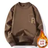 Suéter de Forro Polar Pullover para Hombre Cuello Redondo Otoño e Invierno Bordado Engrosado Camiseta Base Top Cálido Impresión Diaria Moda
