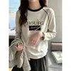 Camiseta de algodón puro con bloques de color y mangas raglán largas para mujer, capa base de otoño, moderna y adelgazante, top interior estampado elegante