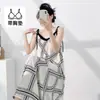2026 Nuevo Vestido de Algodón y Seda de Verano Talla Grande Estampado Transpirable Sin Mangas Cuello Redondo Vestido tipo Tanque Vestido Largo Bata Ropa de Abrigo