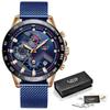 Reloj LIGE 2019 para hombre con correa de malla, cronógrafo multifunción, reloj resistente al agua