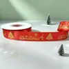 Cinta de Poliéster de 2.5 cm con Estampado en Caliente Árbol de Navidad Regalo Caja de Regalo Empaque Cinta Cinta de Decoración Navideña DIY
