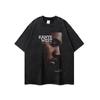Camiseta de Manga Corta Americana Urbana Vintage Retro de Moda Camiseta sin Mangas Lavada con Estampado Directo de Moda para Hombre Verano