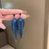 Brincos de Corrente Longa com Garras Exageradas Elegantes de Prata S925 com Strass para Mulheres Brincos com Franjas de Diamante Colorido Europeus e Americanos Brincos da Moda