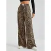 Comercio Exterior Transfronterizo de Amazon Tendencia Europea y Americana Estampado de Leopardo Clásico Pantalones Casuales Sueltos Pierna Ancha Versátiles Pantalones Largos