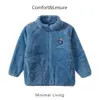 Jaqueta infantil de moletom macio de algodão, outono e inverno, unissex, com gola alta e zíper, fleece de coral espessado, adequada para uso interno e externo