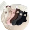 Calcetines Populares de Lana para Otoño e Invierno, Calcetines de Media Caña, Estilo Japonés, Calcetines Cálidos de Invierno para Mujer, Calcetines Holgados sin Costuras con Dibujo de Oso Lindo