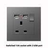 Versão de Hong Kong e Macau Tomada Britânica 13A com Carregamento Rápido USB Tipo-C Padrão Britânico Pinos Quadrados Três Furos Cinza Painel 86