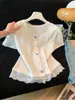 Camisa Azul de Encaje Estilo Francés de Manga Corta para Mujer 2026 Verano Nuevo Top Popular Camisa Corta A12572