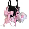 Chaveiro Criativo DIY Laço de Tecido Rosa Miu Fofo Exquisito Pingente para Mochila Escolar Pequeno Pingente para Celular