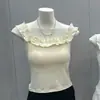 Camisole Sexy Estilo Puro Desejo de Um Ombro Só Fora do Ombro com Babados e Bojos, Uso Dupla Face, Top Estiloso