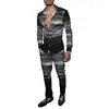 Moda Masculina Primavera/Verão 2025 Terno de Camisa Marca Estampada Peça Dupla Manga Longa Slim Respirável Algodão Estilo Elegante
