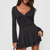 Vestido corto de manga larga con escote en V profundo, elegante y sexy, estilo europeo y americano, ideal para chicas con cintura alta y mangas largas, gran oferta SU3761