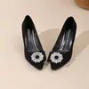 Moda Estilo Coreano Salto Alto Plataforma Bico Fino Camurça Temperamento Pessoa Baixa Strass Sapatos de Salto Único 2026 Chegada Nova de Outono