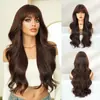 Venta transfronteriza Peluca naranja europea y americana cabello largo rizado flequillo recto cubierta de cabeza de onda grande red rosa fibra química peluca naranja