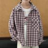 Camisa Xadrez Masculina Primavera Estilo Coreano Jaqueta Algodão Puro Infantil Gola Pontuda Manga Longa Camisa da Moda Roupa Exterior Roupa de Primavera