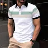 Venda Quente de Verão Transfronteiriça Europeia e Americana Estampa de Listras 3D Solta Casual Moda Diária Versátil Camisa Polo de Manga Curta Masculina