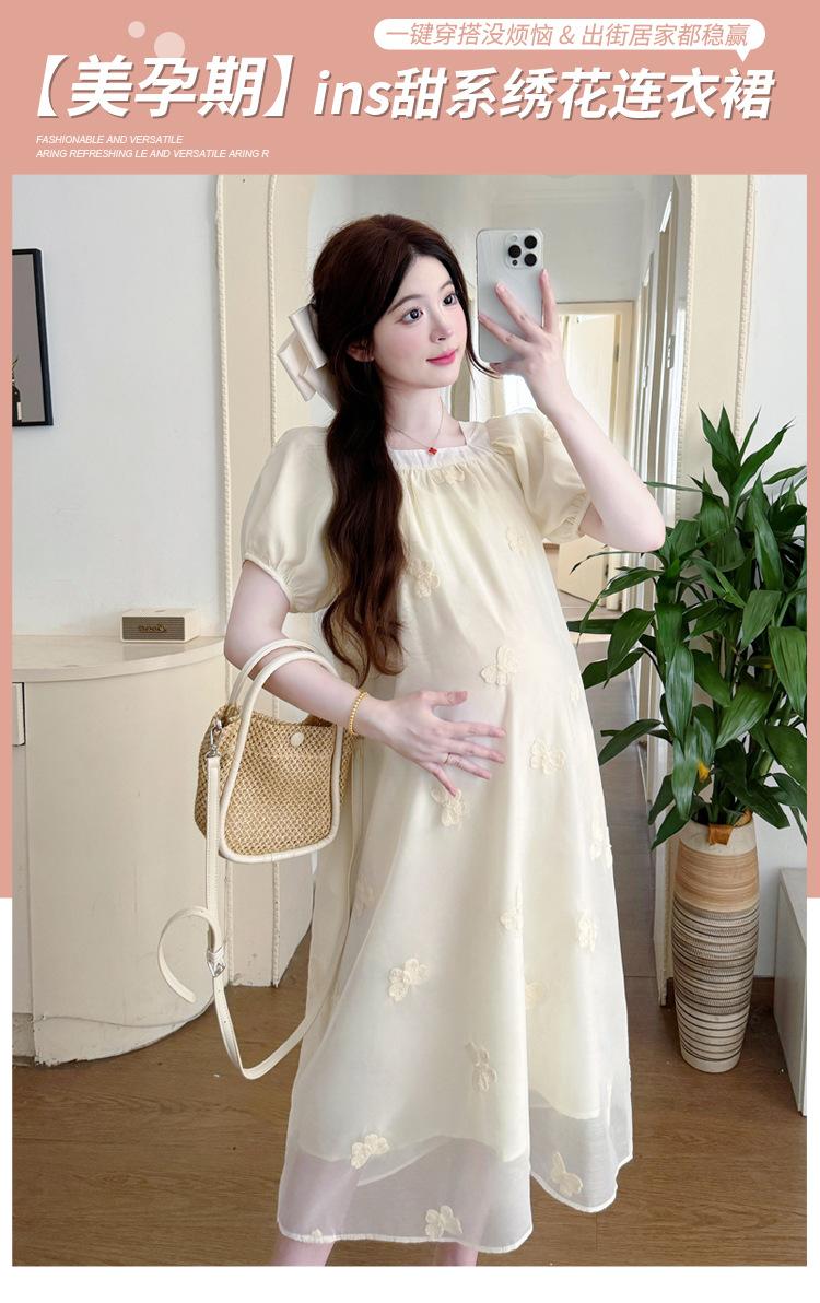 网纱裙不规则刺绣蝴蝶宽松仙女中长连衣裙
