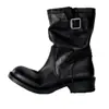 Botas de montar genuinas de cuero estilo Grapema para mujer con dos alturas de caña, punta redonda, hebilla de cinturón, tacón apilado, tacón grueso, botas vaqueras occidentales