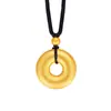 Estilo Étnico Herencia de Ley Antigua Colgante Hebilla Ping An Colgante para Hombres y Mujeres Colgante de Collar Circular Collar con Cordón Negro Dorado Arena