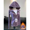 Sudadera jacket negra ajustada para mujer, nuevo estilo otoño 2026, cárdigan retro americano otoño/invierno con capucha y cuello de piel sintética, atuendo