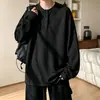 Camiseta de manga larga para hombre con cuello Henley de punto gofrado, colección de otoño, capa base de peso pesado, sudadera de moda estilo polo, negro