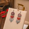 Pendientes de gota de aceite con flores y personalidad de Tianxi, pendientes étnicos de hojas de cristal de moda retro, pendientes elegantes de múltiples capas