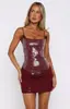 Bestseller europeo y americano de TikTok: Vestido sexy de estilo francés sin mangas con lentejuelas, body ajustado plisado de hombros descubiertos, minivestido de lentejuelas