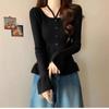 Moda Outono e Inverno Nova Camiseta Feminina com Gola Alta Franzida Estilo Novo de Outono Garota Popular Slim Fit Manga Curta Manga Longa Camisa Básica