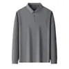 Camisa polo de manga larga para hombre de alto volumen para comercio exterior transfronterizo, con cuello camisero, transpirable, ropa casual de negocios para hombre, color liso, adecuada para papás