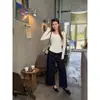 Jeans cortos de mezclilla azul para mujer, nuevo estilo otoño 2026, rectos retro versátiles de pierna ancha H082605