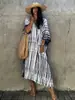 Transfronterizo 2025 Moda Europea y Americana Estampado Vestido de Playa Bali Estilo Túnica Vacaciones en la Costa Protección Solar Estilo Casual