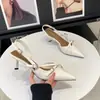 Sandalias Baotou para Mujer Tacón de Aguja Verano Nueva Llegada Charol Color Nude Tacones Altos Punta Fina Sandalias Elegantes de Una Tira sin Espalda