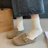 Pantuflas cerradas de suela gruesa para mujer, que aumentan la altura oculta, novedad otoño 2026, retro, para persona perezosa, Birkenstock de media zapatilla para exteriores, zapatos casuales de un solo color