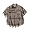 Camisa Corta de Verano Estilo Vintage Japonés para Hombres y Mujeres, Borde Estudiante Agua Étnico Retro Silueta Chaqueta Camisa Casual