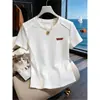 Camiseta de Manga Corta para Mujer, 100% Algodón, Hombro Normal, Estampado de Espina de Pescado, Color Café, Moda Coreana, Corte Ajustado, Ropa de Verano para Mujer 2026