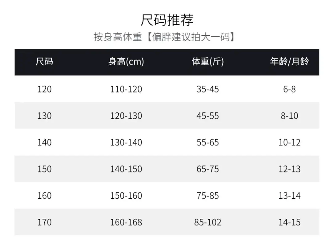 尺码表