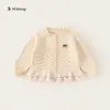 Roupa Infantil Bangxuan Bainha Franzida Casaco de Lã para Bebê Renda Outono Cardigã de Tricô para Meninas Suéter Infantil